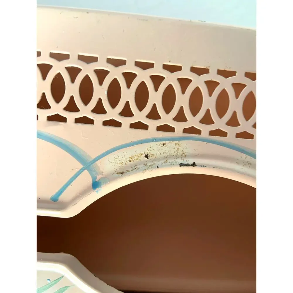 MCM Pink Tissue Box Holder Cover Hand Painted Tole Ware Metal Vanity Bath Vtg